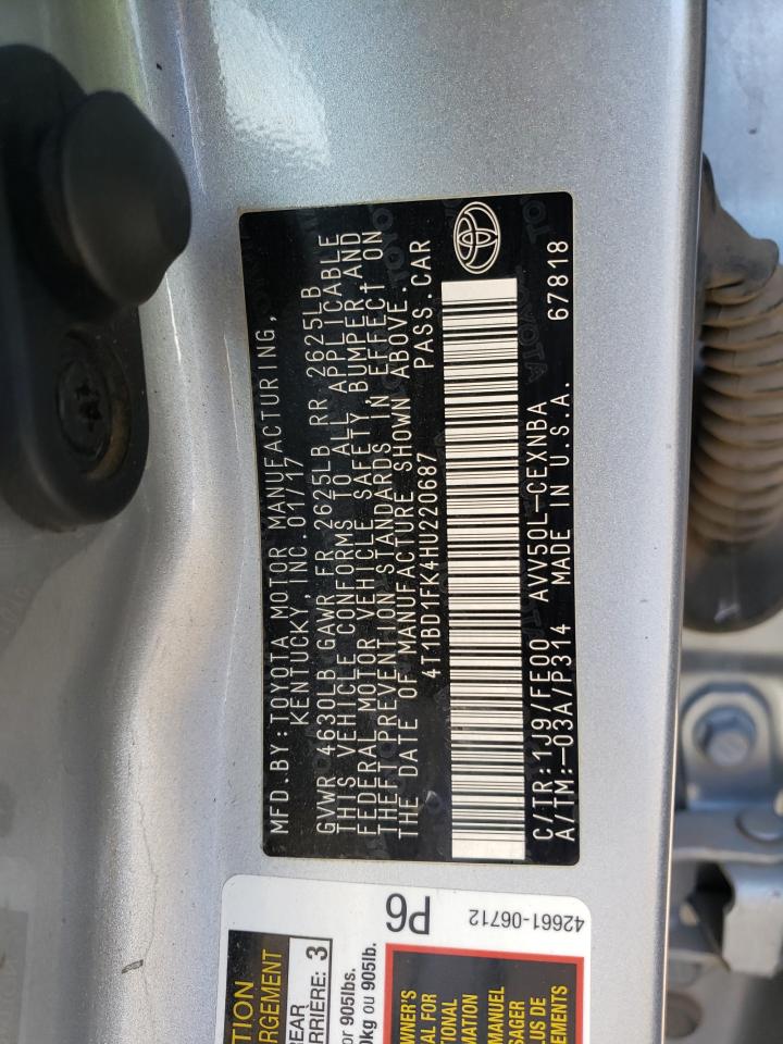 2017 Toyota Camry VIN 4T1BD1FK4HU220687 Copart auction photo, undercarriage damage thumbnail 12