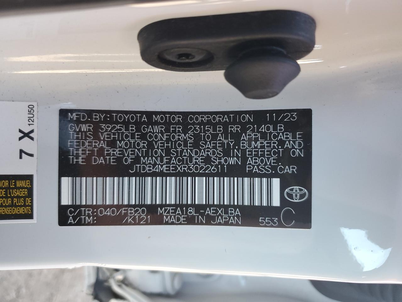 2024 Toyota Corolla VIN JTDB4MEEXR3022611 Copart auction photo, side / front end damage thumbnail 14