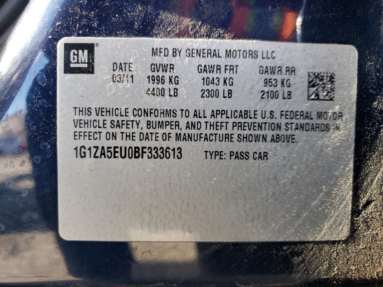 2011 Chevrolet Malibu VIN 1G1ZA5EU0BF333613 Copart auction photo, front end / hail damage thumbnail 13