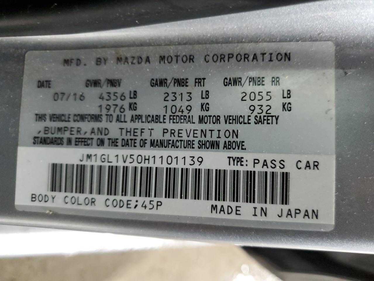 2017 Mazda 6 VIN JM1GL1V50H1101139 Copart auction photo, rollover damage thumbnail 12