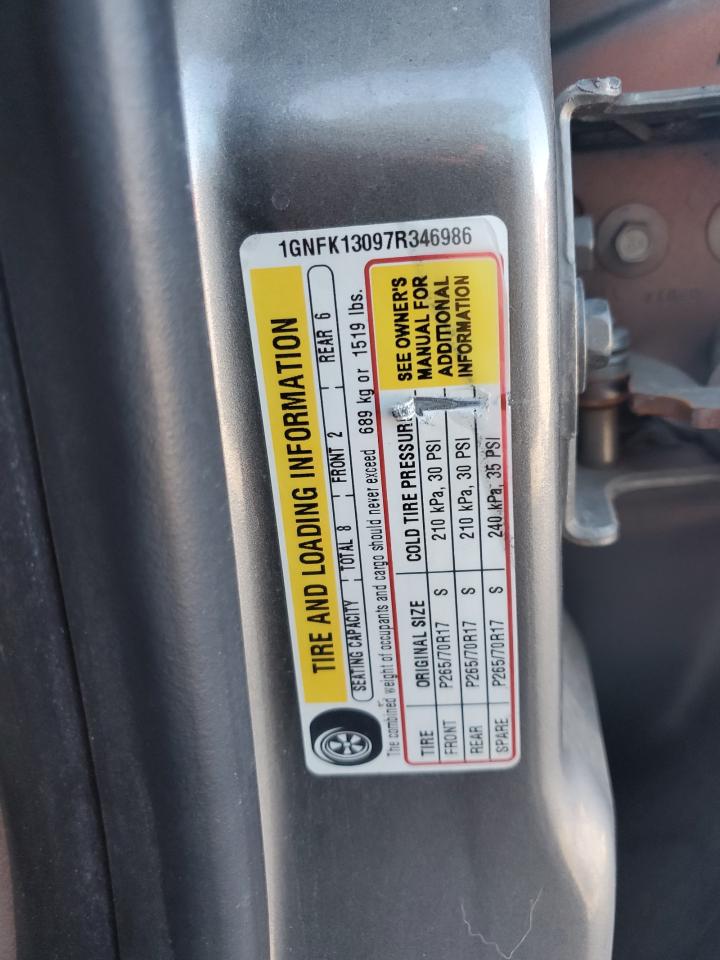 2007 Chevrolet Tahoe VIN 1GNFK13097R346986 Copart auction photo, rear end damage thumbnail 13
