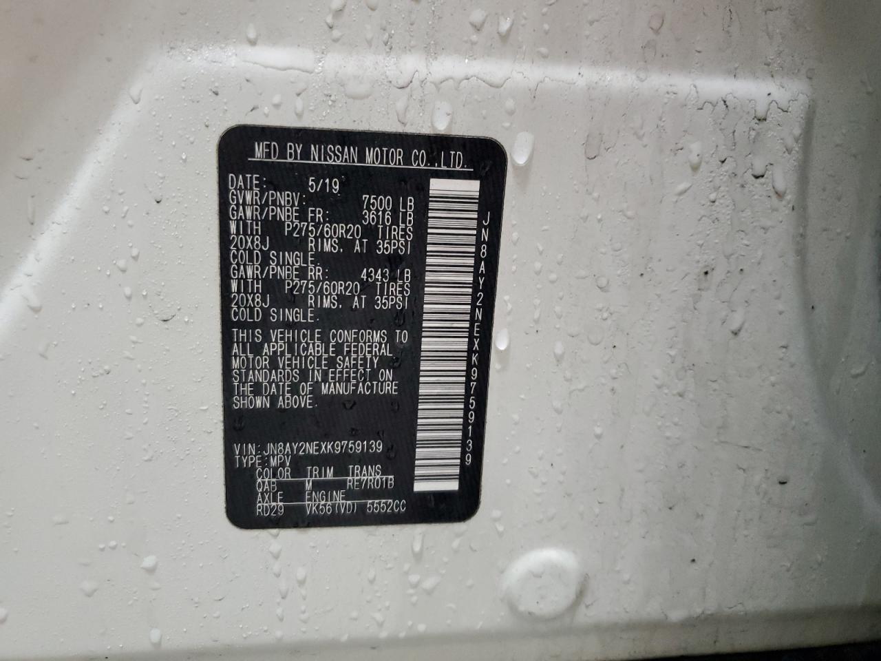 2019 Nissan Armada VIN JN8AY2NEXK9759139 Copart auction photo, front end damage thumbnail 13