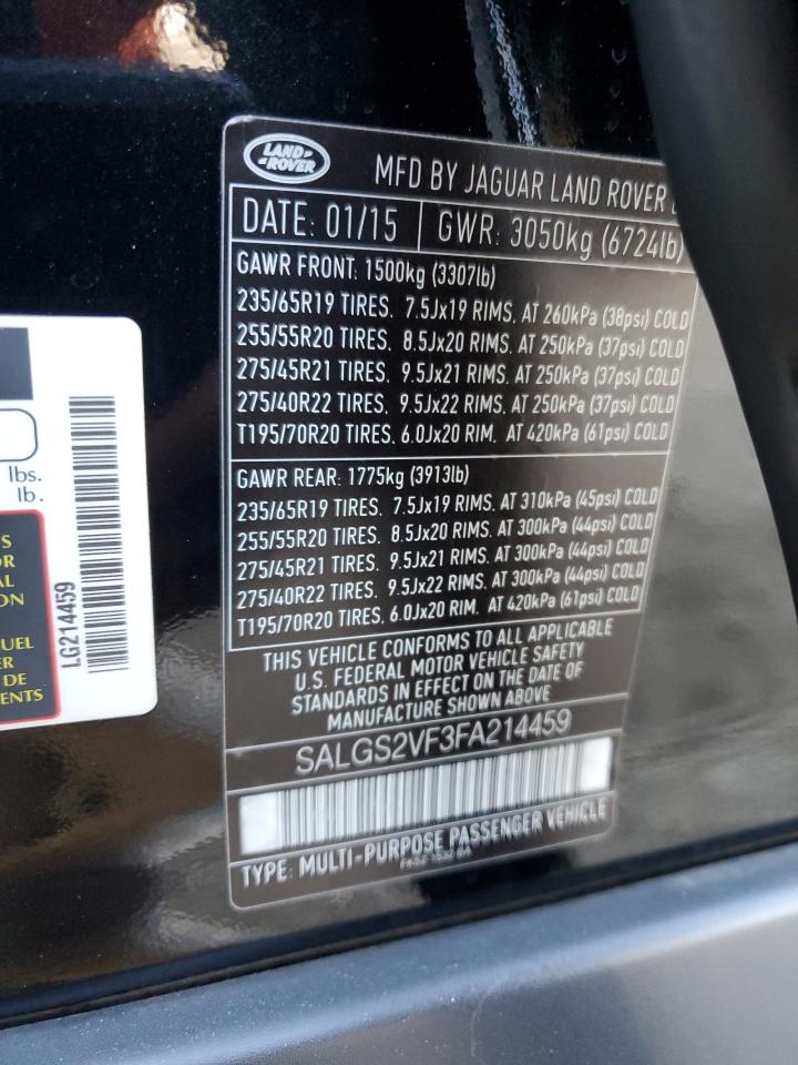 2015 Land Rover Range Rover VIN SALGS2VF3FA214459 Copart auction photo, minor dent/scratches damage thumbnail 13