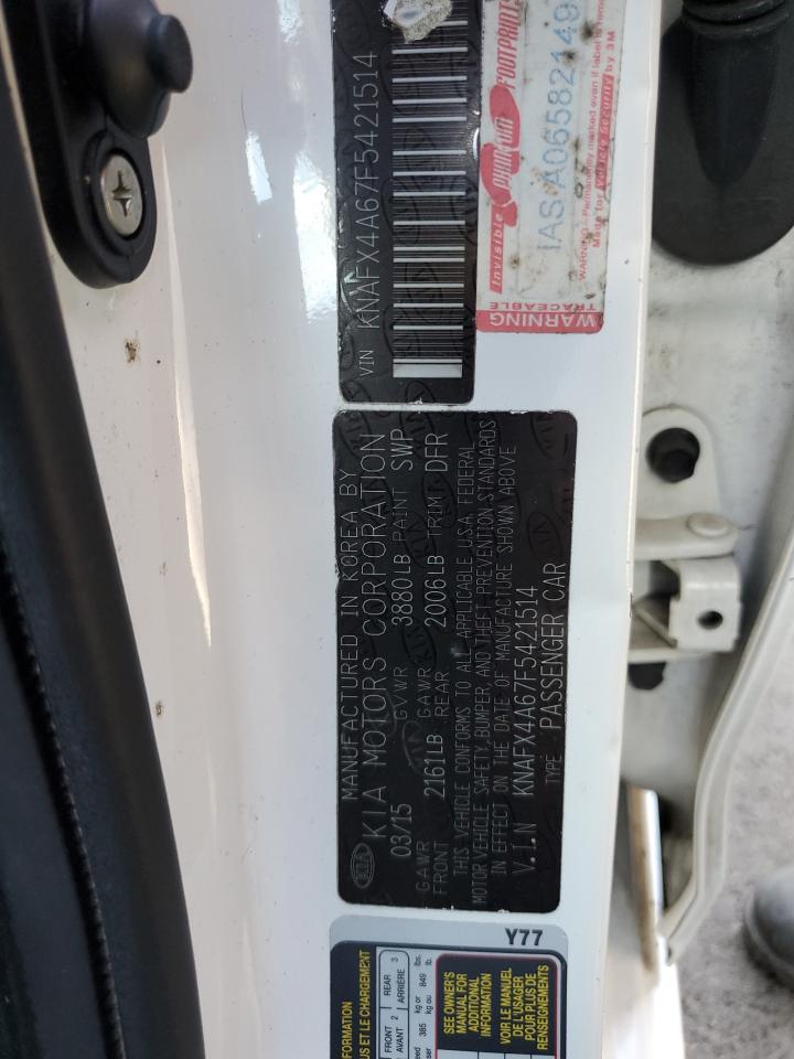 2015 KIA Forte VIN KNAFX4A67F5421514 Copart auction photo, front end damage thumbnail 12