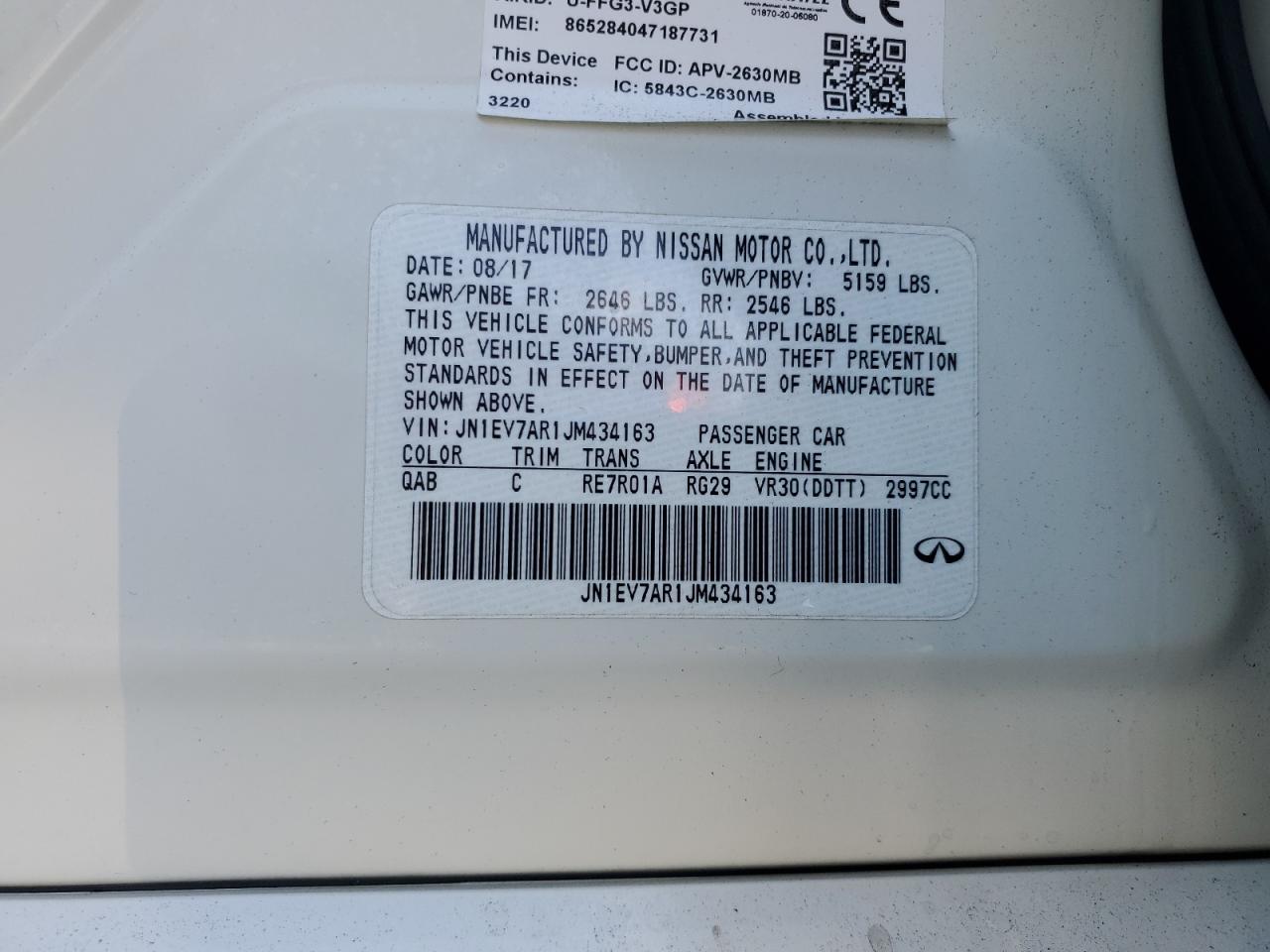 2018 Infiniti Q50 VIN JN1EV7AR1JM434163 Copart auction photo, side / front end damage thumbnail 15