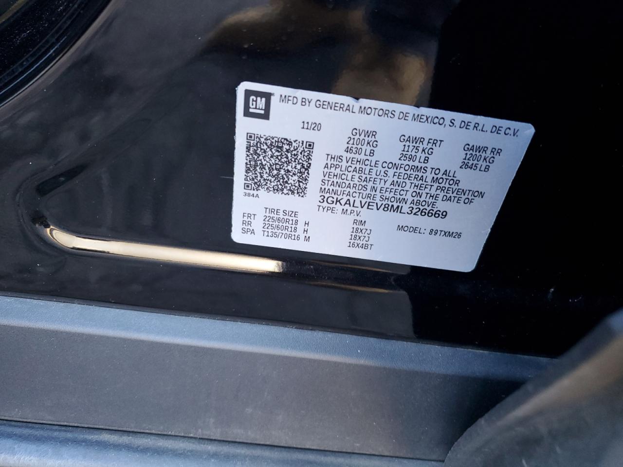 2021 GMC Terrain VIN 3GKALVEV8ML326669 Copart auction photo, front end / minor dent/scratches damage thumbnail 14