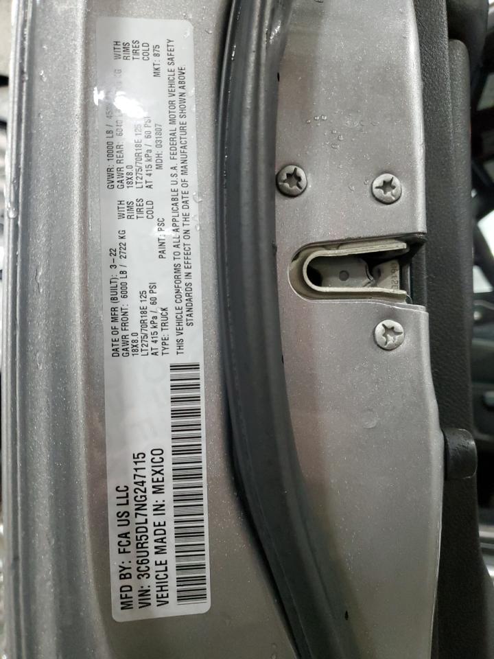 2022 RAM 2500 VIN 3C6UR5DL7NG247115 Copart auction photo, front end damage thumbnail 12