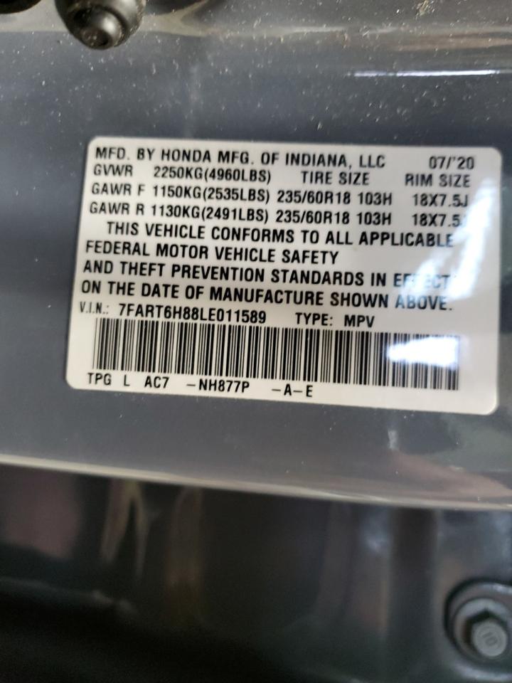 2020 Honda CR-V VIN 7FART6H88LE011589 Copart auction photo, front end / side damage thumbnail 13