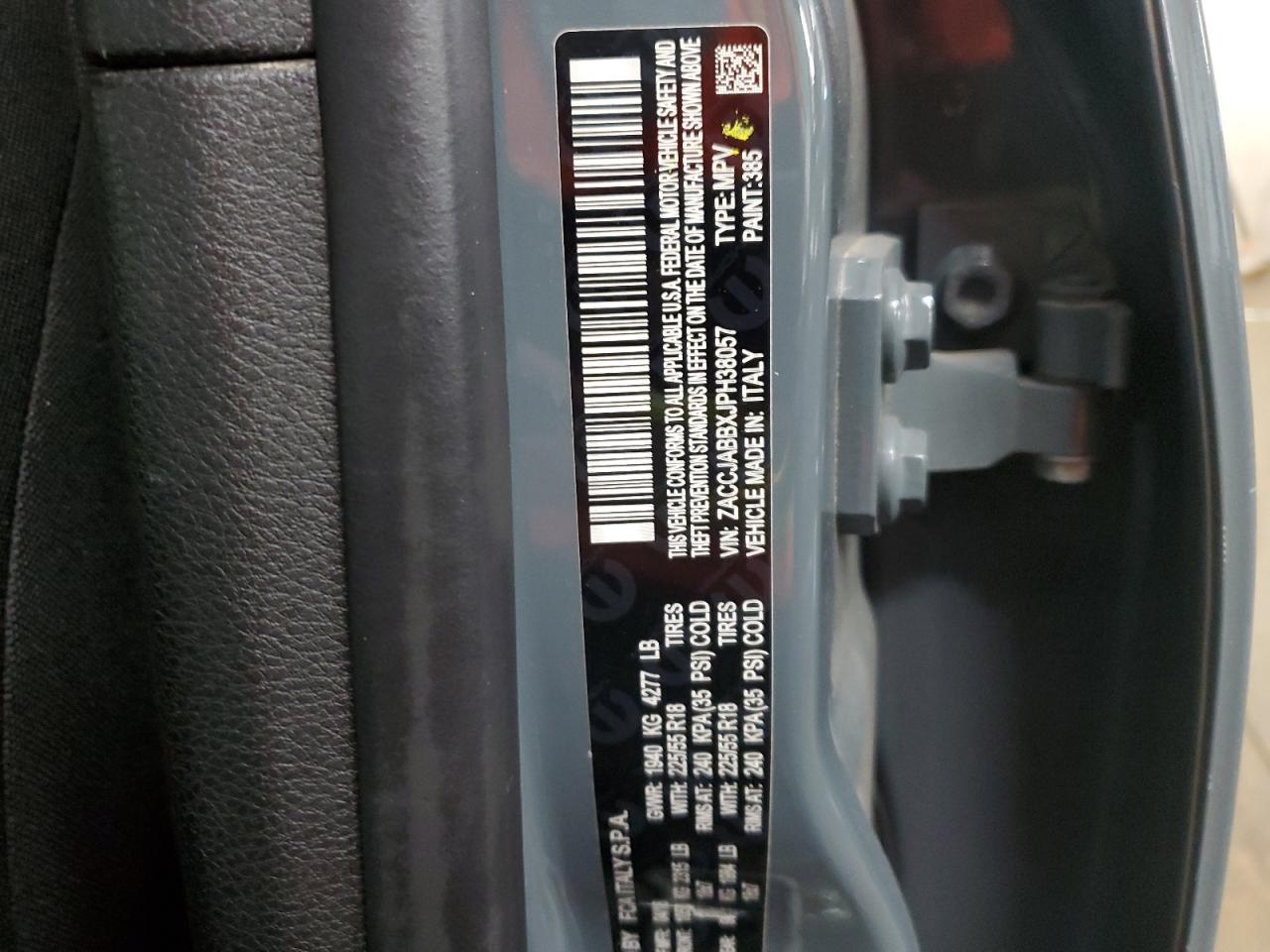 2018 Jeep Renegade VIN ZACCJABBXJPH38057 Copart auction photo, side / undercarriage damage thumbnail 12