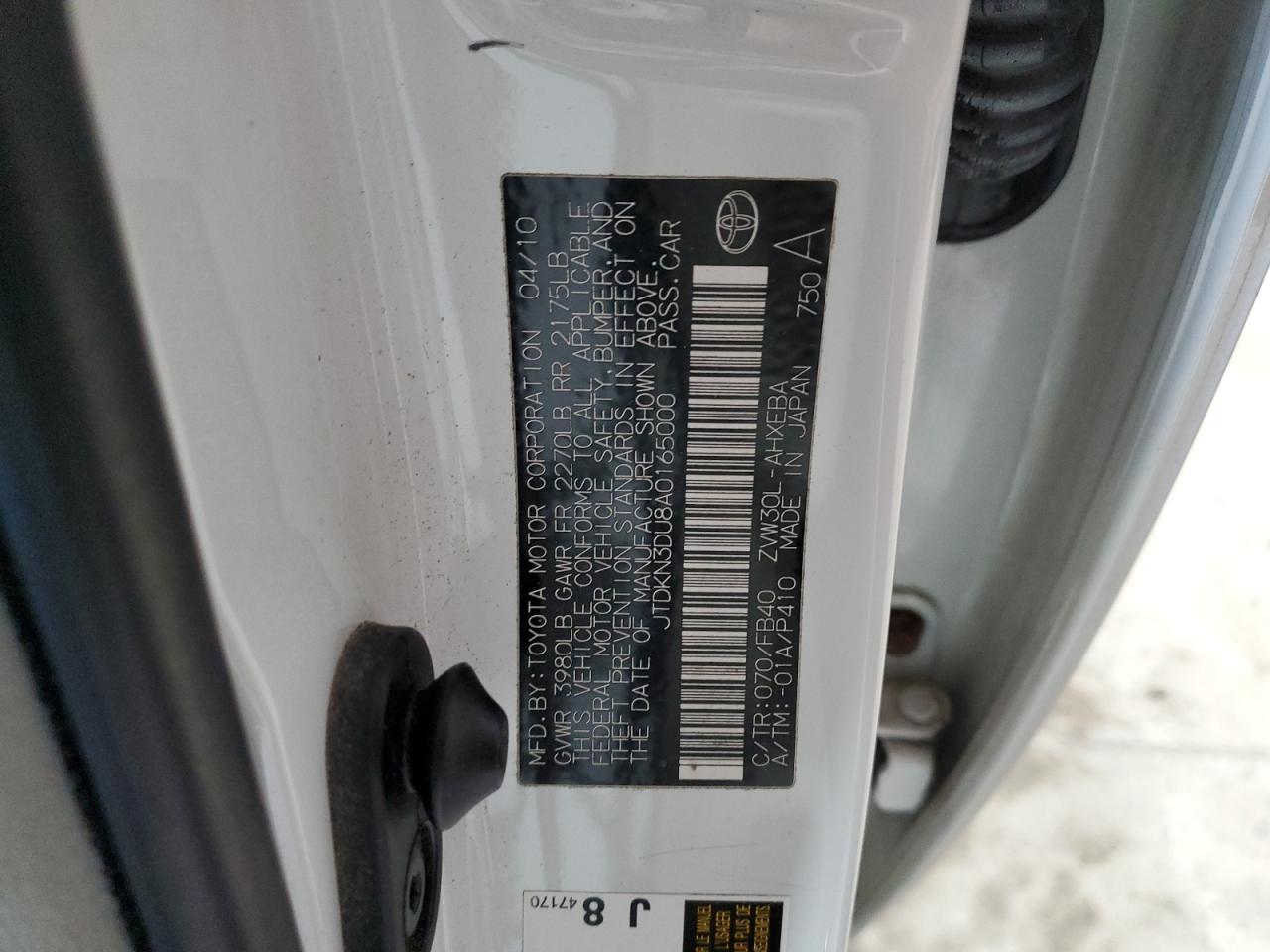 2010 Toyota Prius VIN JTDKN3DU8A0165000 Copart auction photo, front end damage thumbnail 12