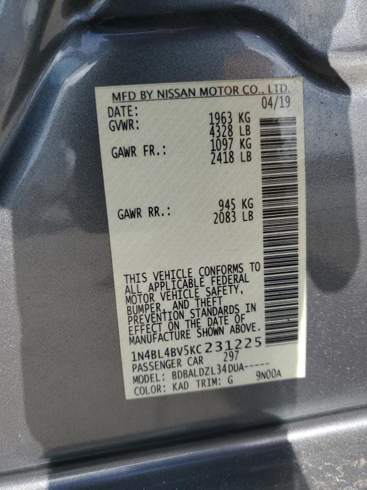 2019 Nissan Altima VIN 1N4BL4BV5KC231225 Copart auction photo, front end damage thumbnail 13