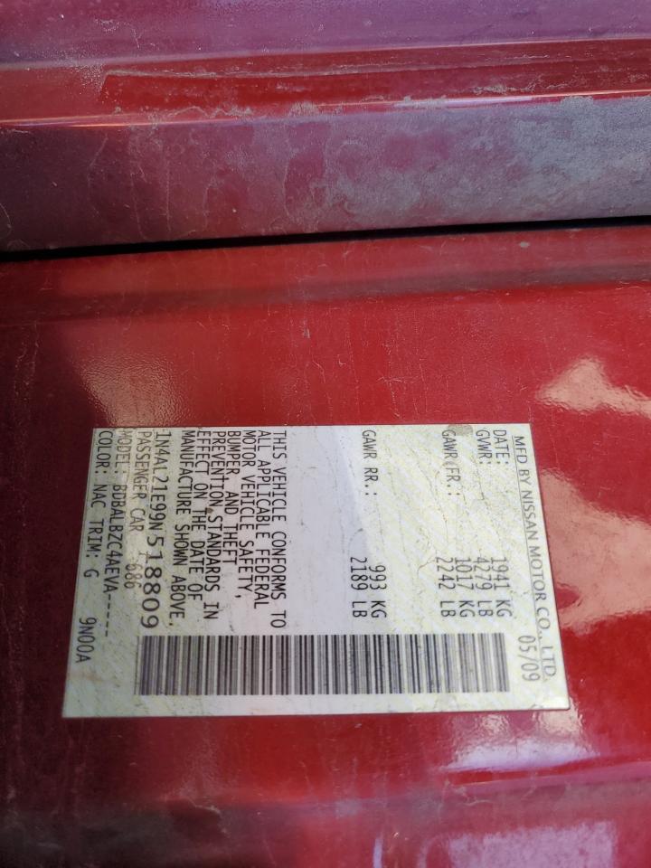 2009 Nissan Altima VIN 1N4AL21E99N518809 Copart auction photo, rear end damage thumbnail 13