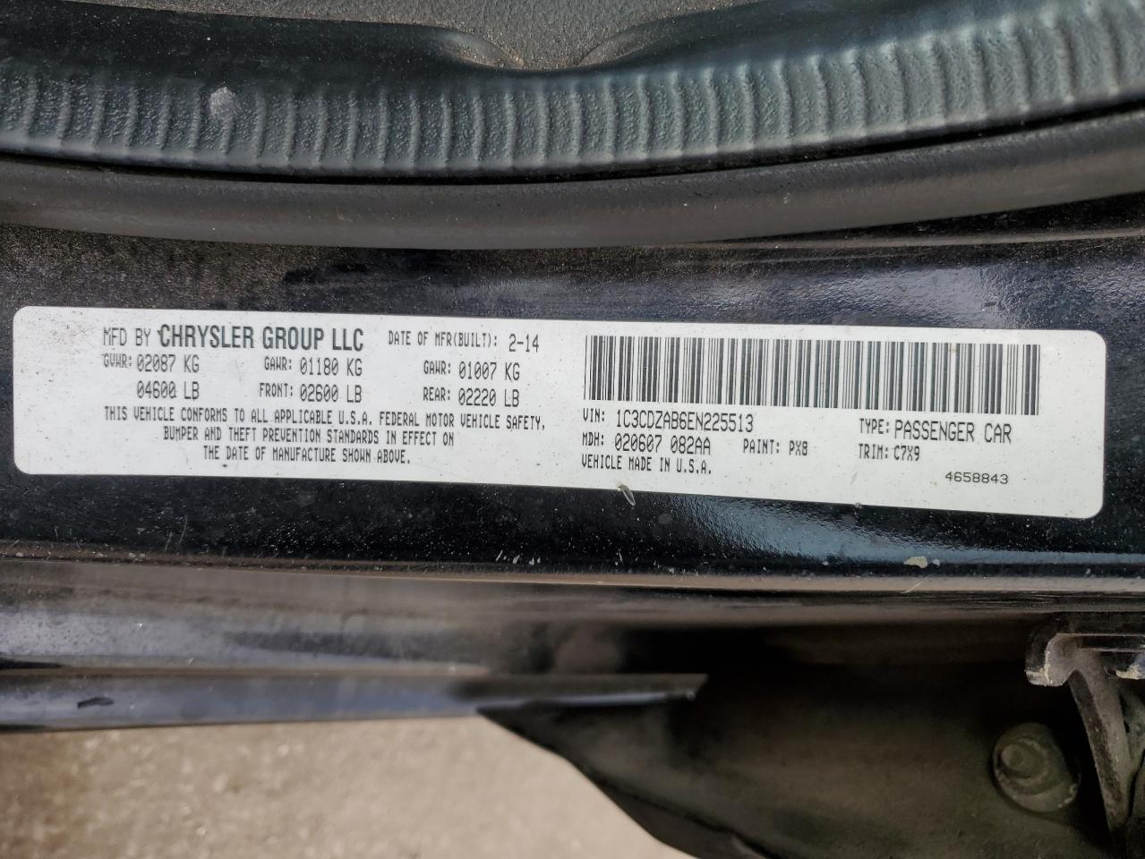 2014 Dodge Avenger VIN 1C3CDZAB6EN225513 Copart auction photo, burn damage thumbnail 12
