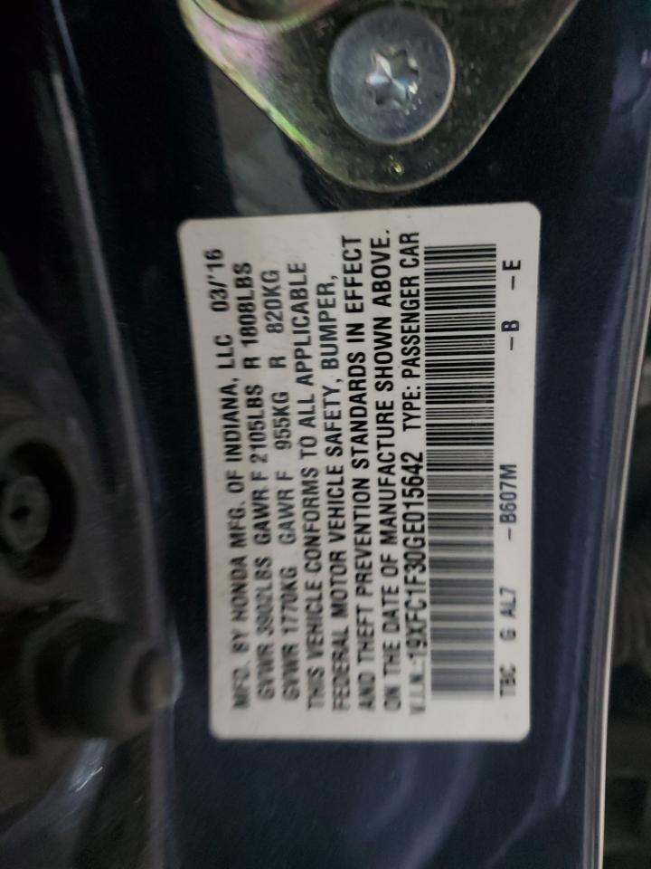 2016 Honda Civic VIN 19XFC1F30GE015642 Copart auction photo, side / minor dent/scratches damage thumbnail 14