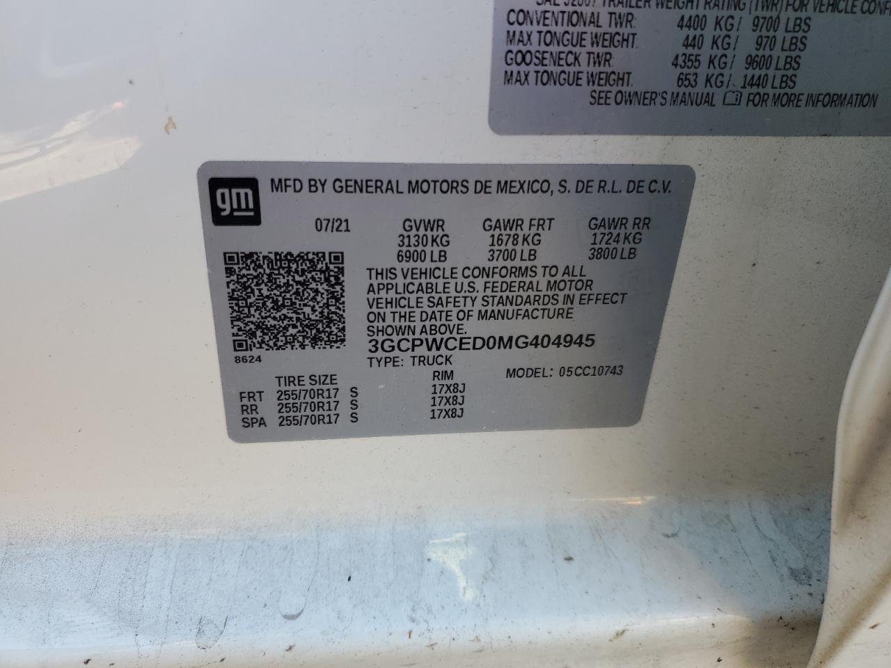 2021 Chevrolet Silverado VIN 3GCPWCED0MG404945 Copart auction photo, front end damage thumbnail 12