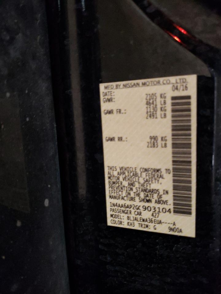 2016 Nissan Maxima VIN 1N4AA6AP2GC903104 Copart auction photo, front end damage thumbnail 14