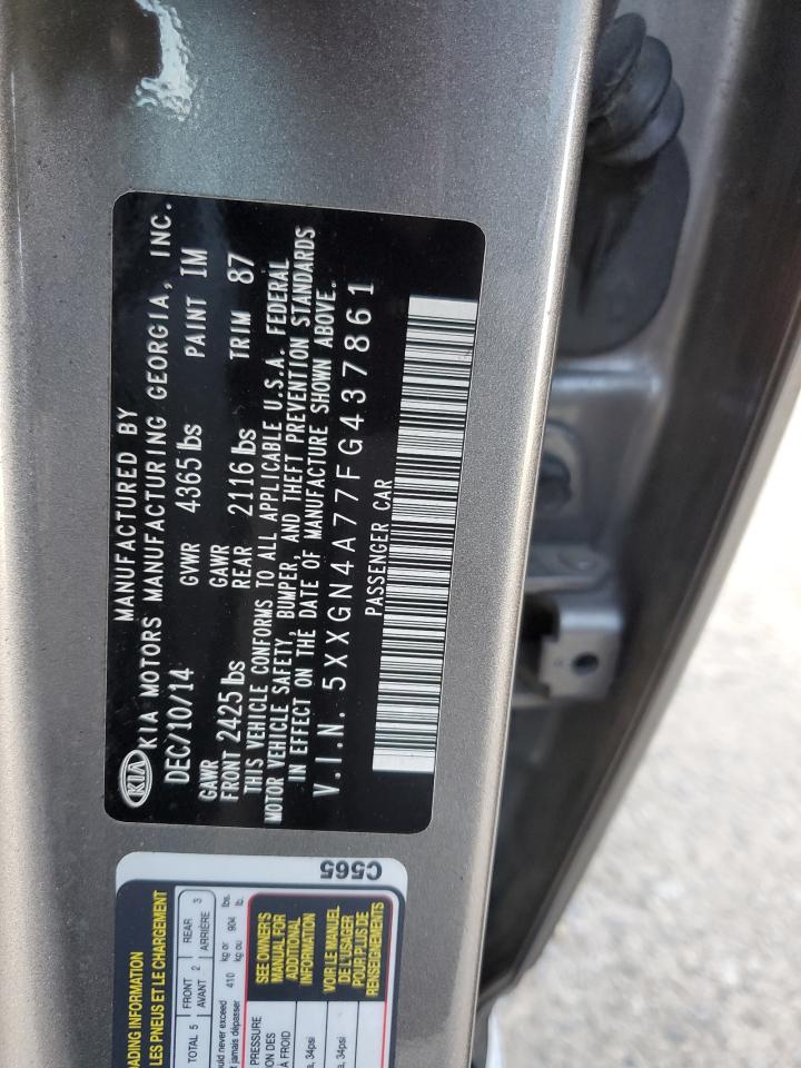 2015 KIA Optima VIN 5XXGN4A77FG437861 Copart auction photo, rear end / side damage thumbnail 12