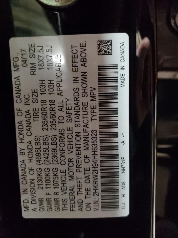 2017 Honda CR-V VIN 2HKRW2H94HH635323 Copart auction photo, side / rear end damage thumbnail 12