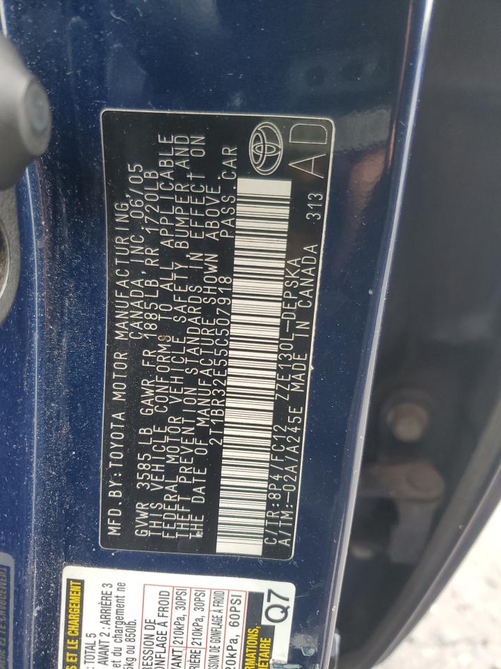 2005 Toyota Corolla VIN 2T1BR32E55C507918 Copart auction photo, front end / minor dent/scratches damage thumbnail 14
