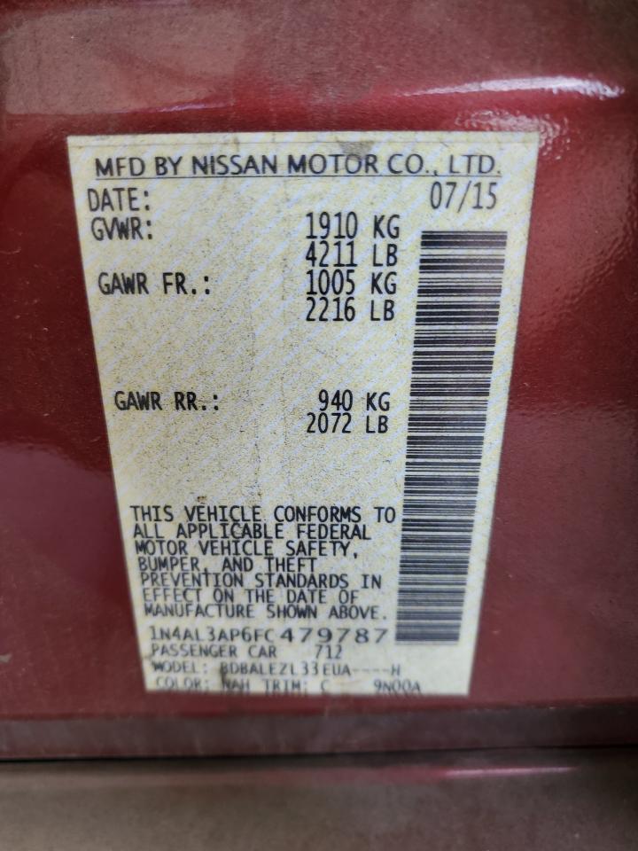 2015 Nissan Altima VIN 1N4AL3AP6FC479787 Copart auction photo, front end damage thumbnail 14