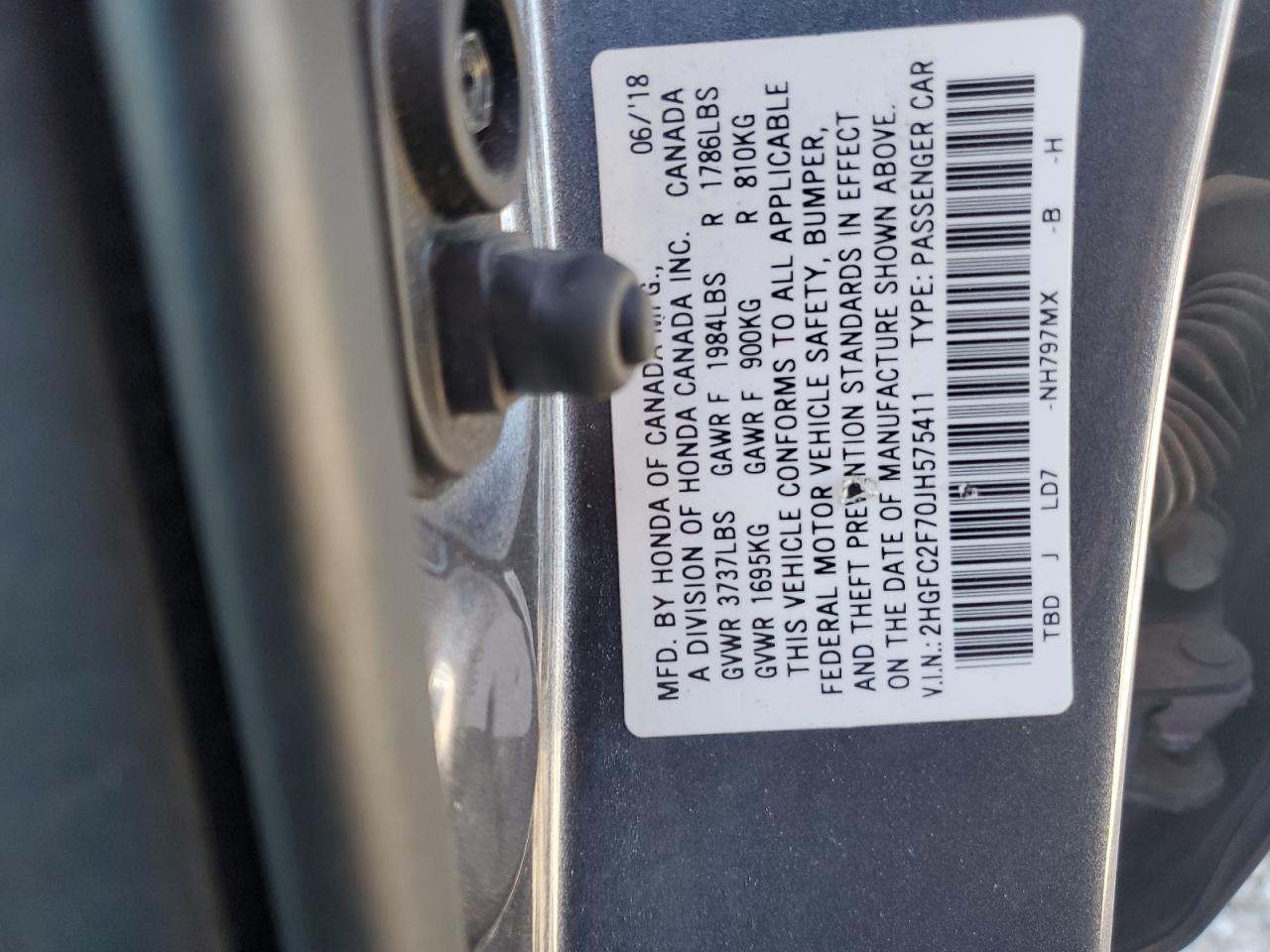 2018 Honda Civic VIN 2HGFC2F70JH575411 Copart auction photo, front end damage thumbnail 14