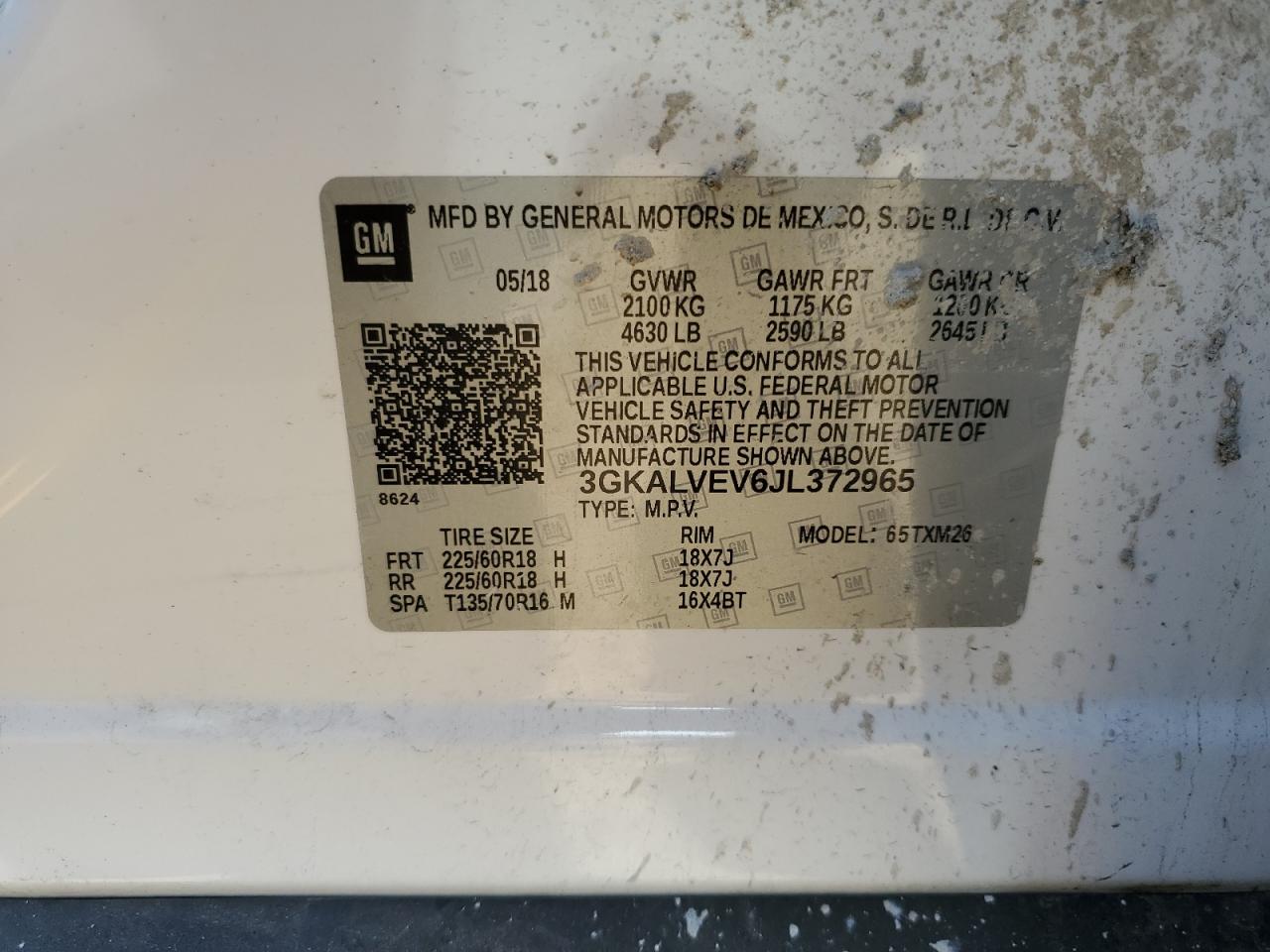 2018 GMC Terrain VIN 3GKALVEV6JL372965 Copart auction photo, front end / side damage thumbnail 14