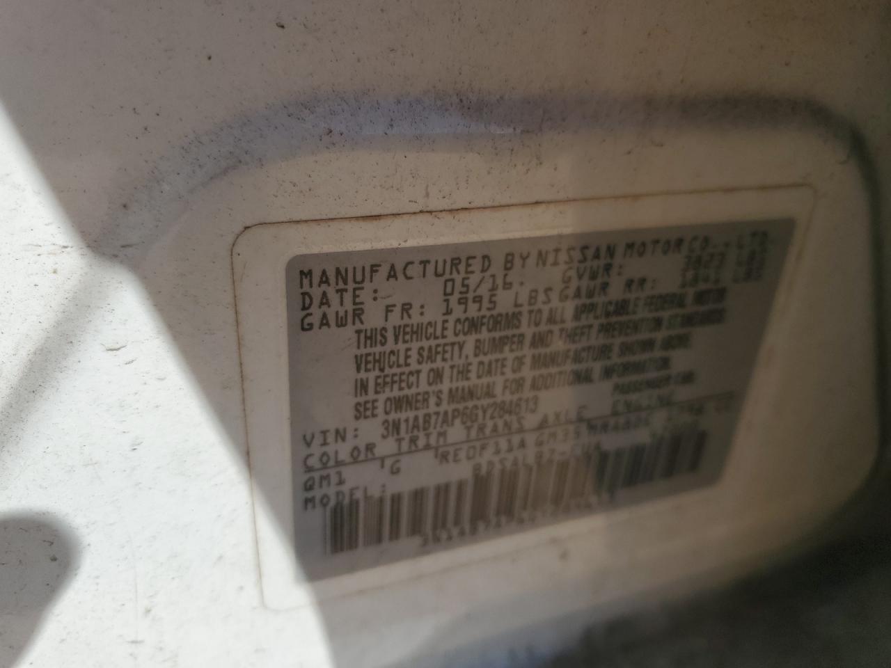 2016 Nissan Sentra VIN 3N1AB7AP6GY284613 Copart auction photo, rear end / front end damage thumbnail 13