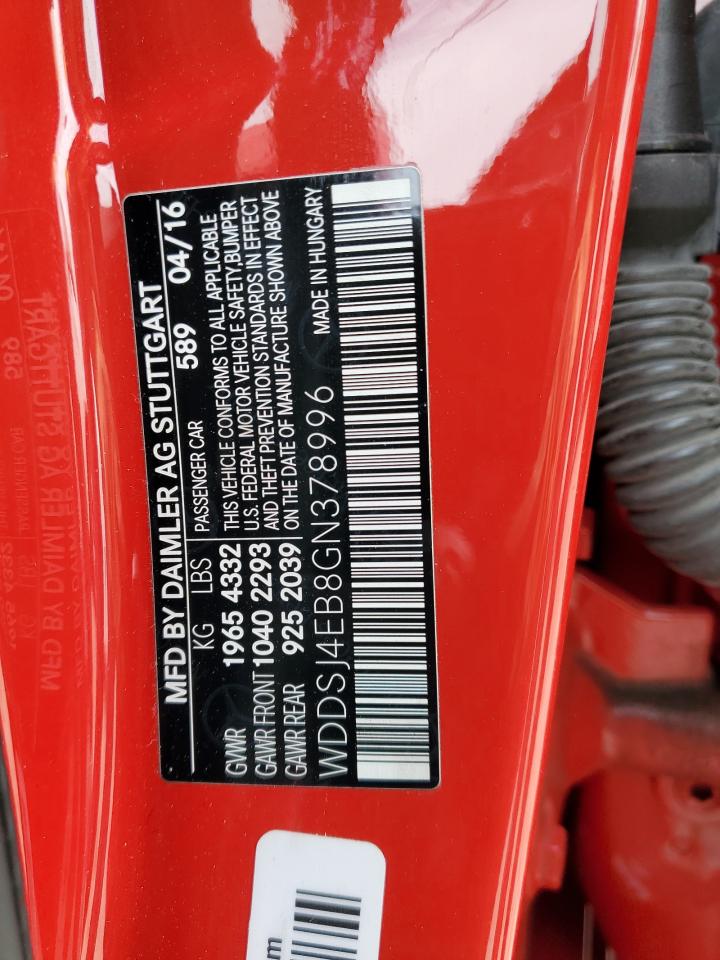 2016 Mercedes-Benz CLA-klasse VIN WDDSJ4EB8GN378996 Copart auction photo, side damage thumbnail 12