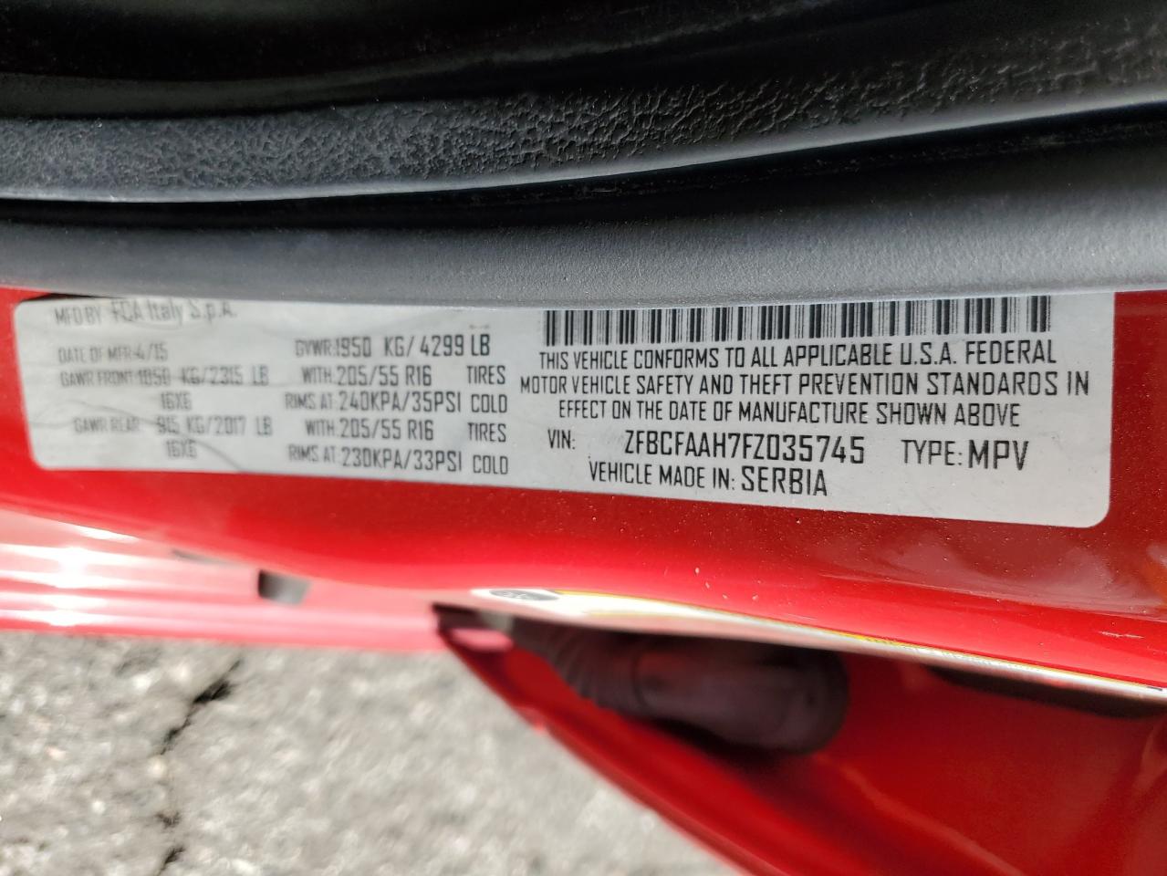 2015 Fiat 500 VIN ZFBCFAAH7FZ035745 Copart auction photo, mechanical / minor dent/scratches damage thumbnail 12