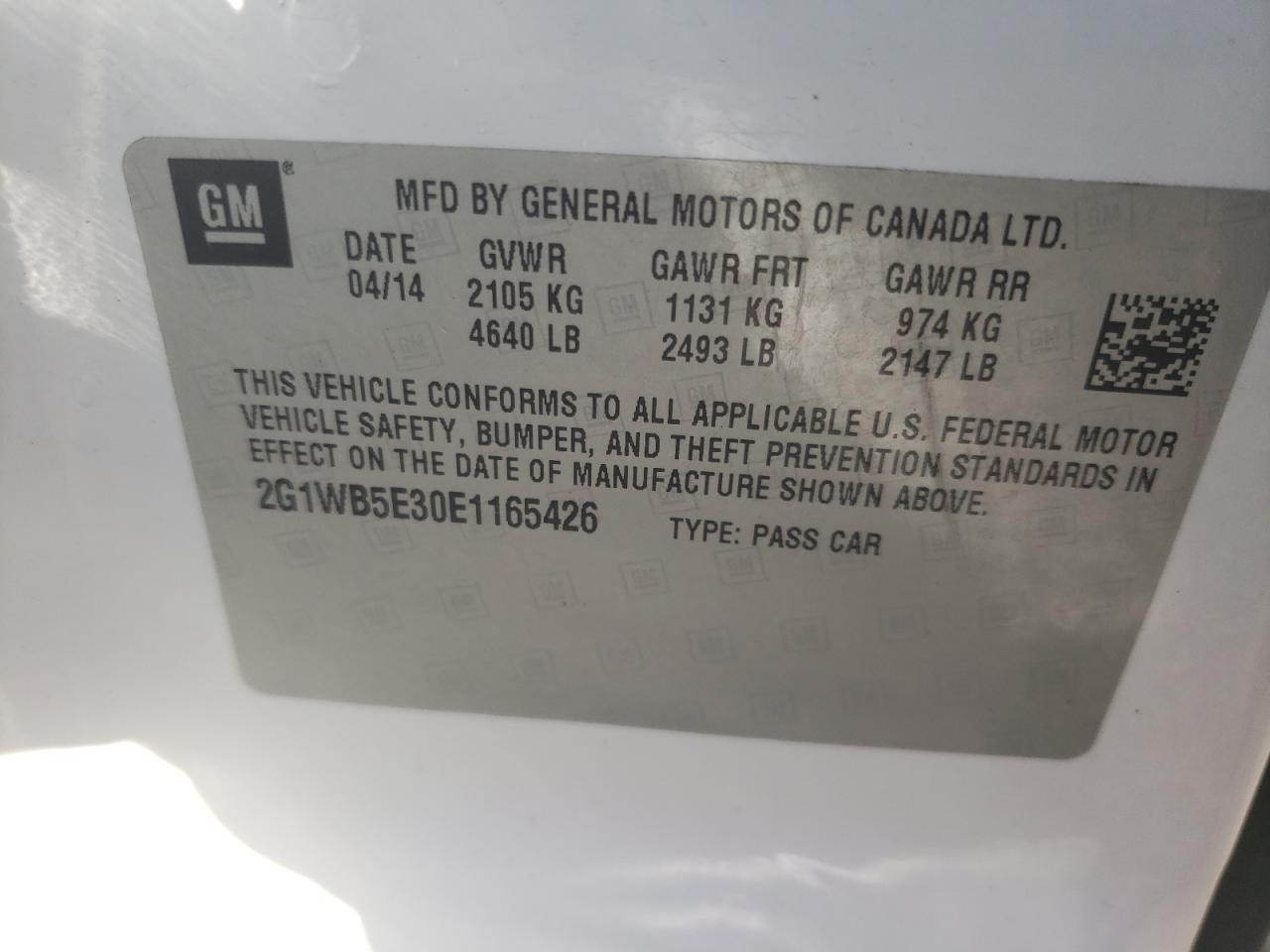 2014 Chevrolet Impala VIN 2G1WB5E30E1165426 Copart auction photo, front end damage thumbnail 13