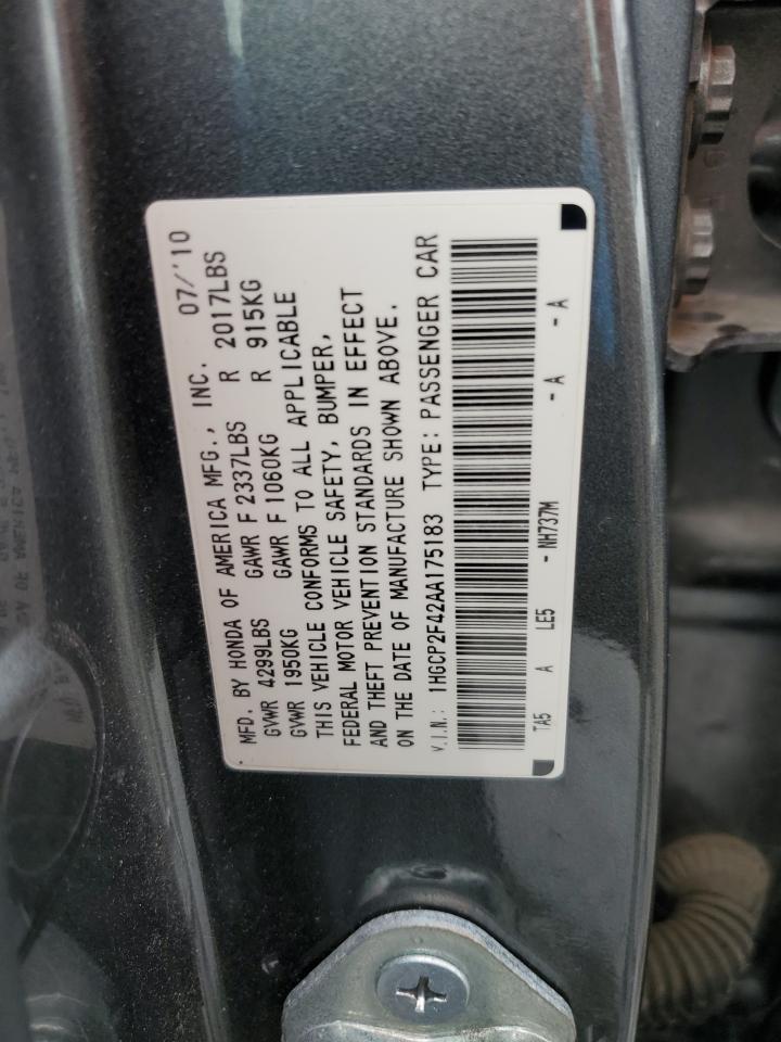 2010 Honda Accord VIN 1HGCP2F42AA175183 Copart auction photo, side damage thumbnail 13