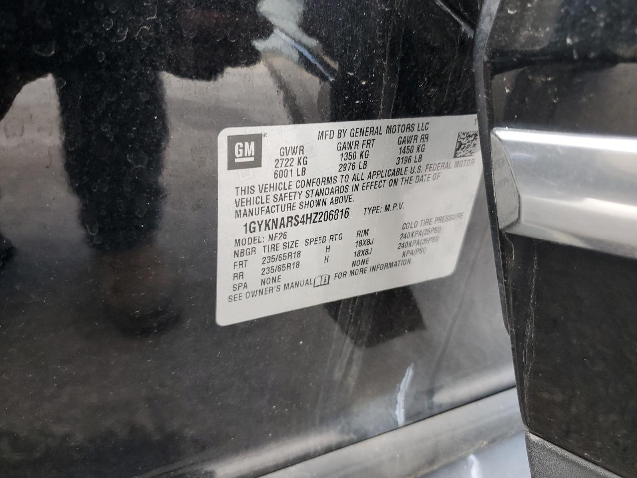 2017 Cadillac XT5 VIN 1GYKNARS4HZ206816 Copart auction photo, front end damage thumbnail 13