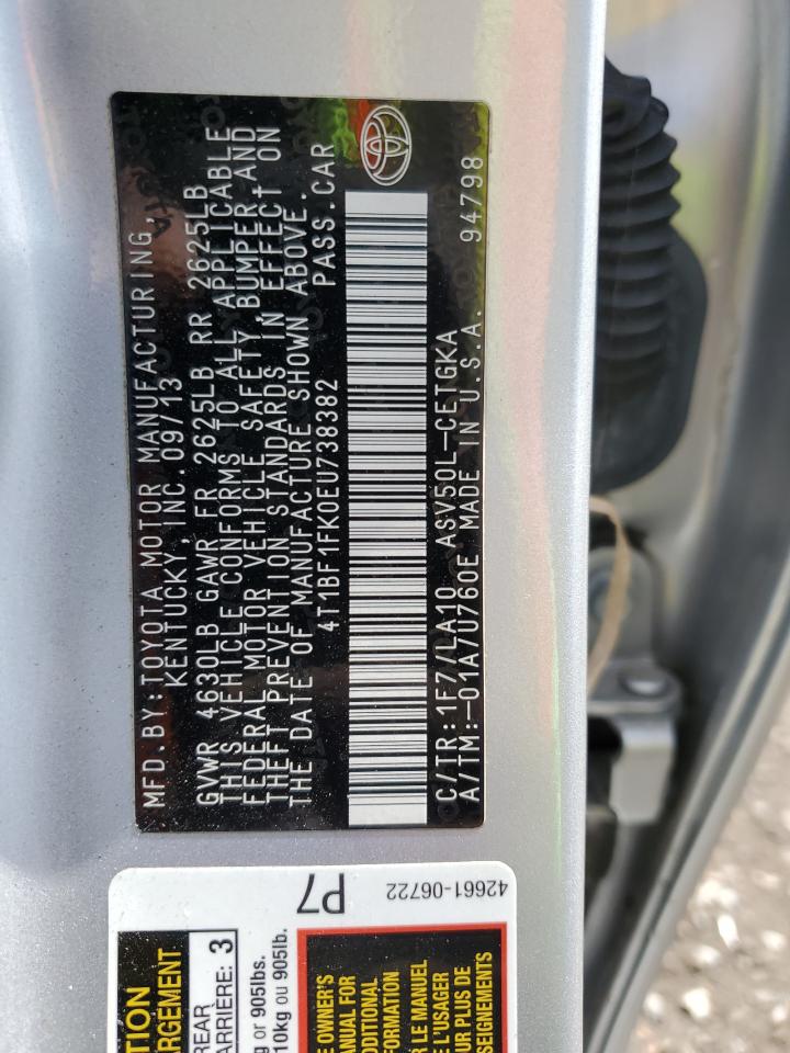 2014 Toyota Camry VIN 4T1BF1FK0EU738382 Copart auction photo, side damage thumbnail 12