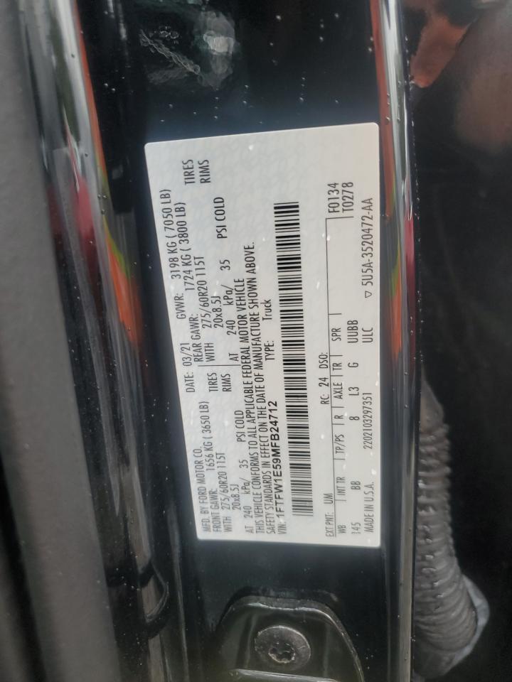 2021 Ford F-150 VIN 1FTFW1E59MFB24712 Copart auction photo, water/flood / minor dent/scratches damage thumbnail 13