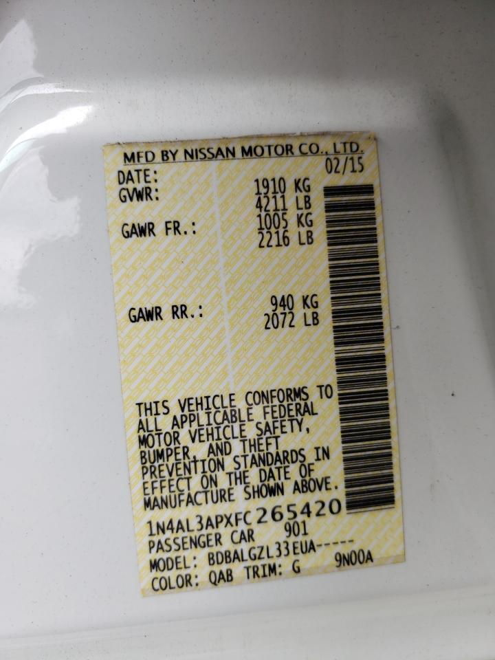2015 Nissan Altima VIN 1N4AL3APXFC265420 Copart auction photo, front end damage thumbnail 12