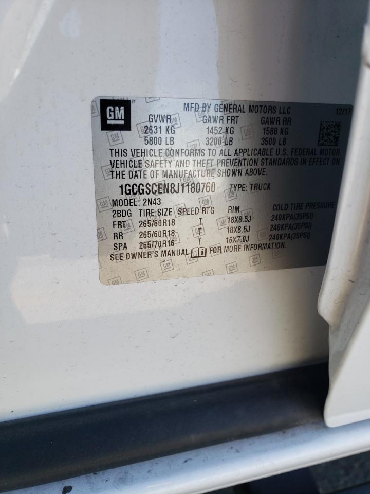 2018 Chevrolet Colorado VIN 1GCGSCEN8J1180760 Copart auction photo, undercarriage / front end damage thumbnail 14