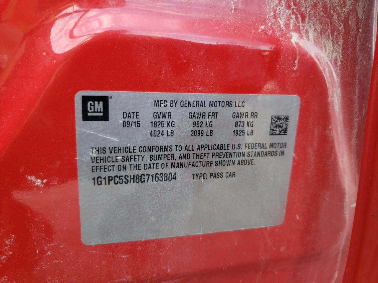 2016 Chevrolet Cruze VIN 1G1PC5SH8G7163804 Copart auction photo, all over damage thumbnail 15