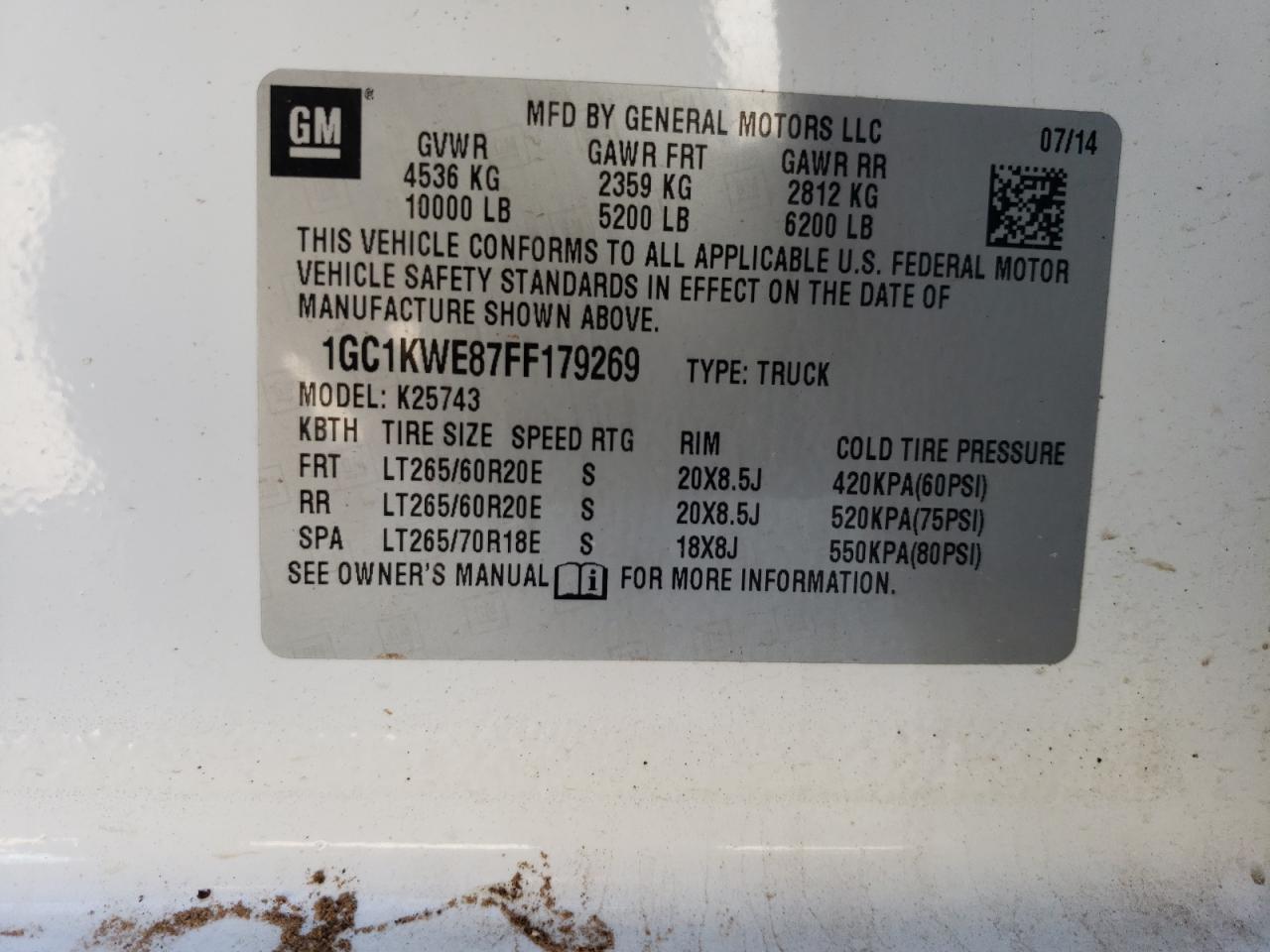 2015 Chevrolet Silverado VIN 1GC1KWE87FF179269 Copart auction photo, front end / mechanical damage thumbnail 13