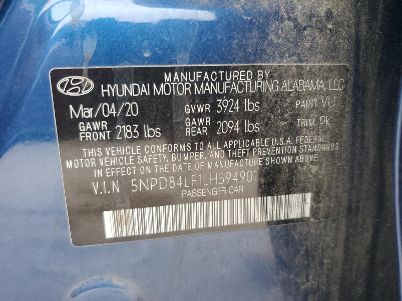 2020 Hyundai Elantra VIN 5NPD84LF1LH594901 Copart auction photo, front end damage thumbnail 12
