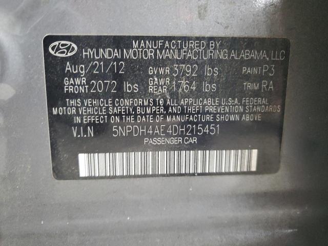 2013 Hyundai Elantra VIN 5NPDH4AE4DH215451 Copart auction photo, rear end / front end damage thumbnail 12