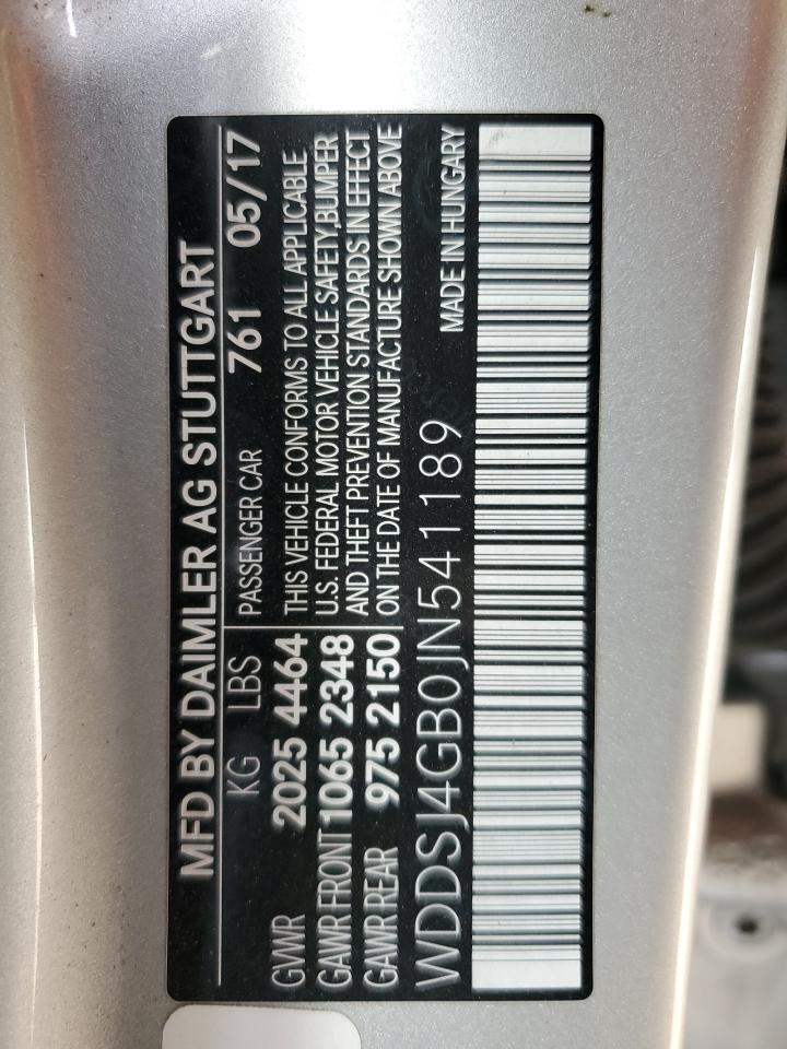 2018 Mercedes-Benz CLA-klasse VIN WDDSJ4GB0JN541189 Copart auction photo, all over damage thumbnail 12