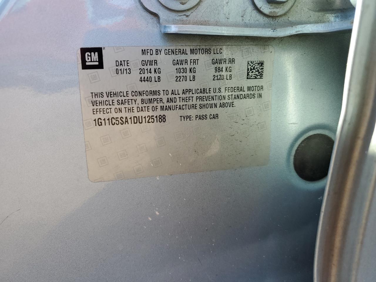 2013 Chevrolet Malibu VIN 1G11C5SA1DU125188 Copart auction photo, front end damage thumbnail 12