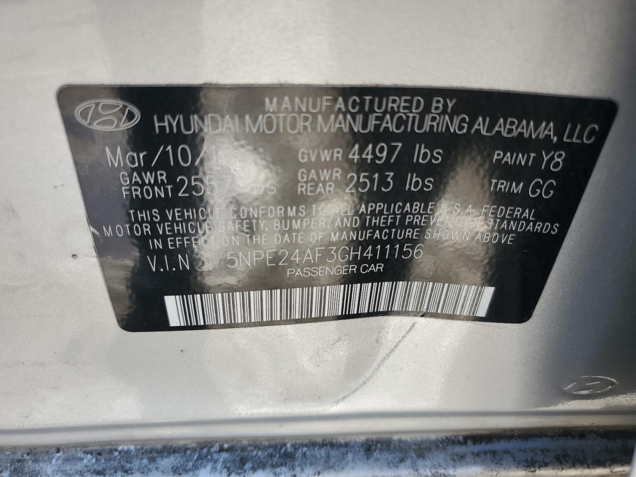 2016 Hyundai Sonata VIN 5NPE24AF3GH411156 Copart auction photo, side / minor dent/scratches damage thumbnail 14