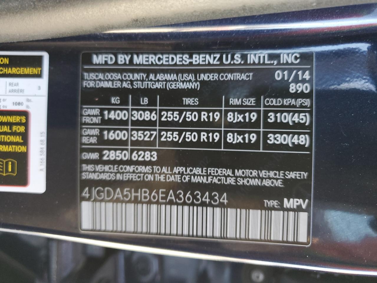 2014 Mercedes-Benz M-klasse VIN 4JGDA5HB6EA363434 Copart auction photo, rear end / mechanical damage thumbnail 13
