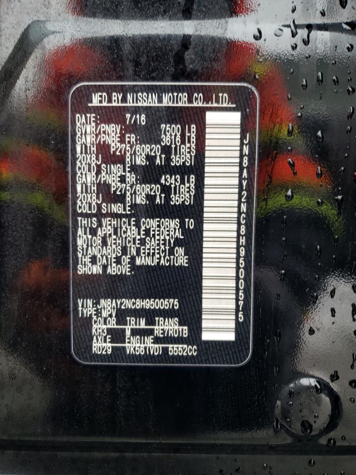 2017 Nissan Armada VIN JN8AY2NC8H9500575 Copart auction photo, front end / minor dent/scratches damage thumbnail 13