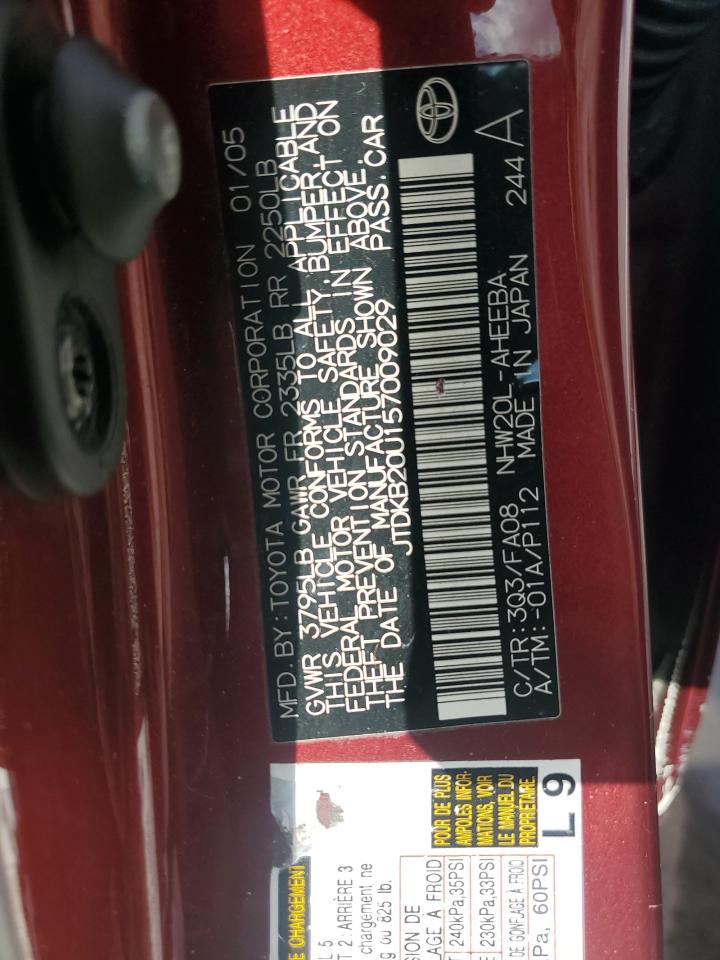 2005 Toyota Prius VIN JTDKB20U157009029 Copart auction photo, side / rear end damage thumbnail 12