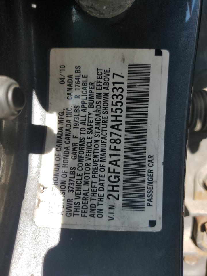 2010 Honda Civic VIN 2HGFA1F87AH553317 Copart auction photo, front end damage thumbnail 13