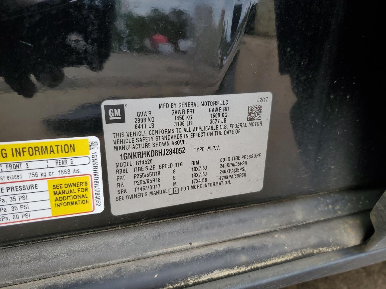 2017 Chevrolet Traverse VIN 1GNKRHKD8HJ284052 Copart auction photo, front end damage thumbnail 12