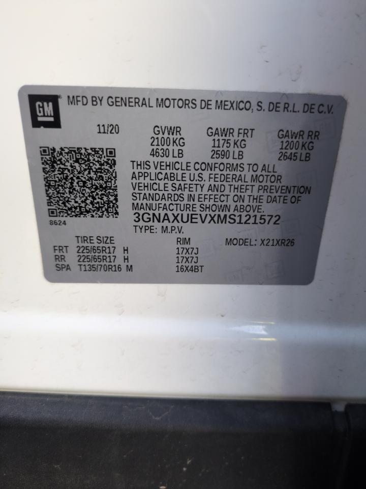 2021 Chevrolet Equinox VIN 3GNAXUEVXMS121572 Copart auction photo, rear end damage thumbnail 12