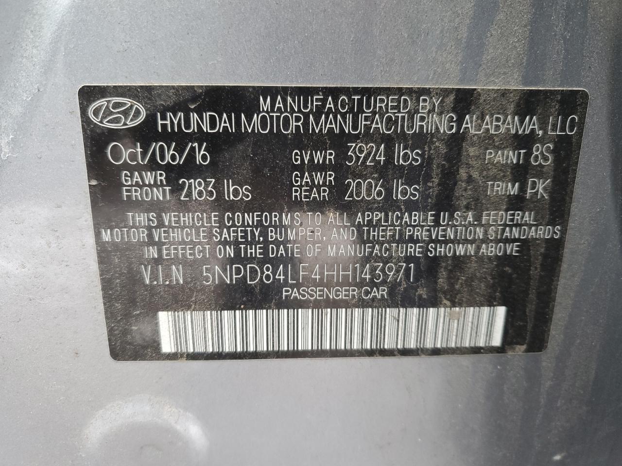2017 Hyundai Elantra VIN 5NPD84LF4HH143971 Copart auction photo, vandalism / front end damage thumbnail 12